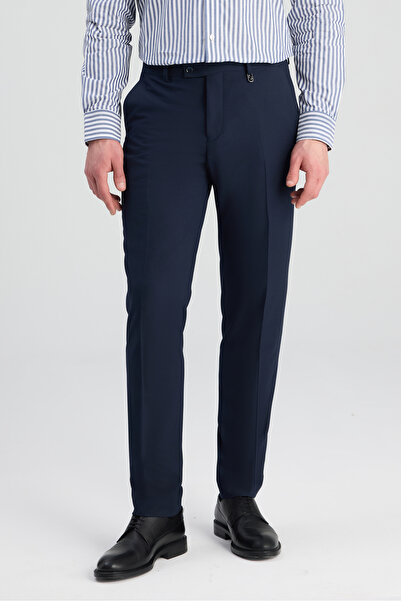 Twn Navy Blue Dobby Fabric Pants