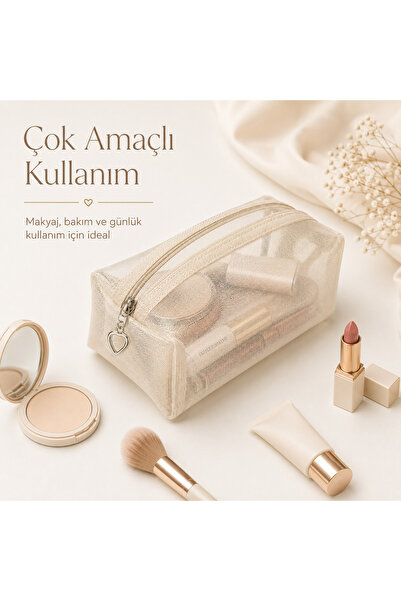yupilla Makyaj Çantası Şeffaf Fileli Fermuarlı Kozmetik Organizer Seyahat Bak...