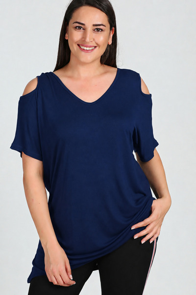 Curvy Trend Large Size Shoulder V Window Short Sleeve Blouse