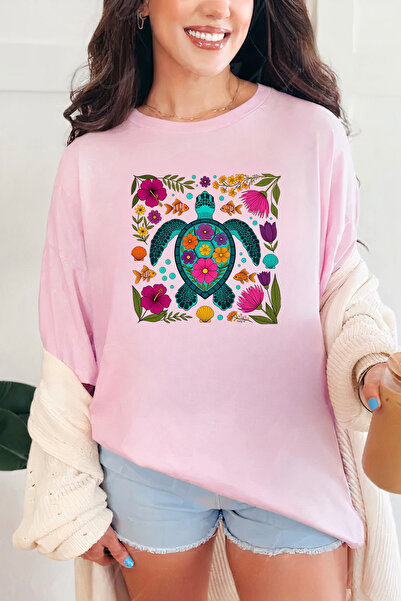 Sarah's Boutique Women's T-shirt – 100% cotton – Turtle Floral