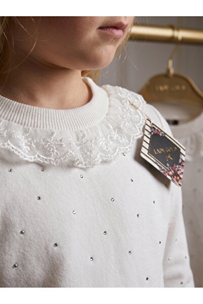 LADYGOLD KIDS Kız Çocuk Taşlı Dantelli Yakalı Uzun Kollu Badi 2-5 Yaş