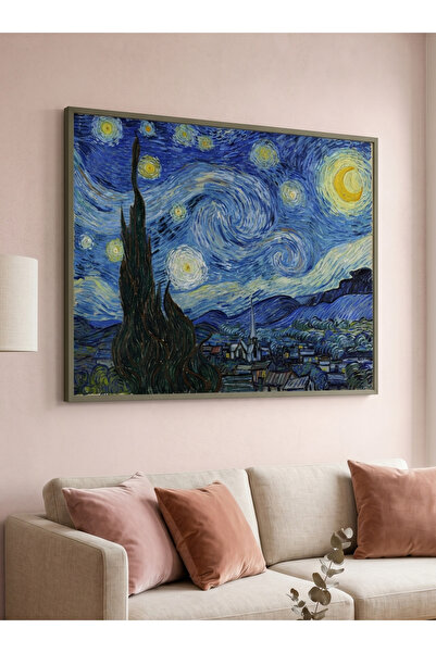 woodretro Vincent Van Gogh Yıldızlı Gece Starry Night Haki Ahşap Çerçeveli MD...