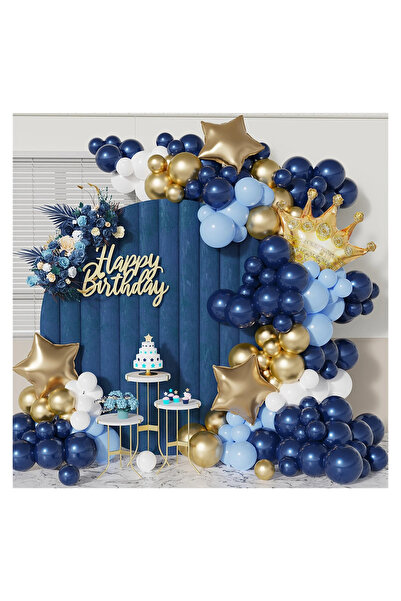 MP Mirific Party Top Bottom Set of 194 balloons, blue and gold chrome latex a...