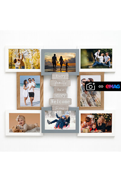 OEM Rama Foto Decorativa din Lemn Every Family 50x42x4 cm (8 Poze), Cu Fotogr...