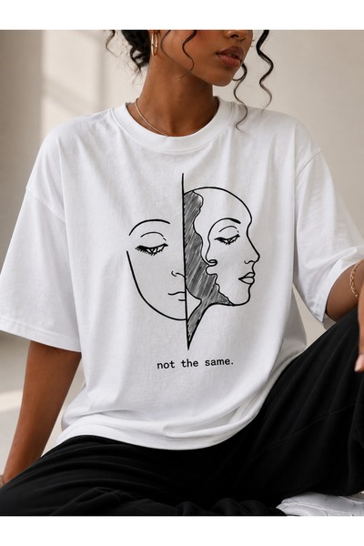 Vanteon Women's White Oversize Minimal Printed T-Shirt – Not the Same