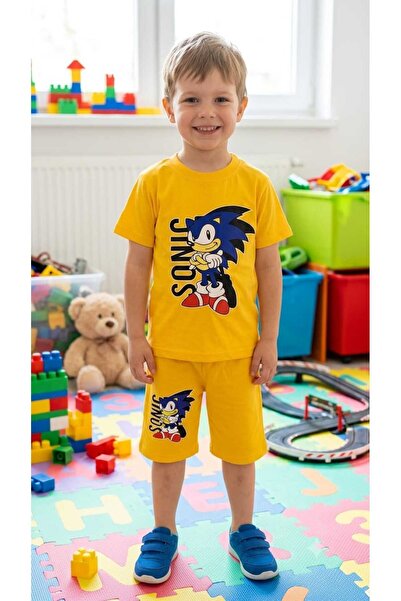4GEN Ütaç Kids Erkek Çocuk Sonic Baskılı Şortlu Takım - Pamuklu Yazlık Tişört...