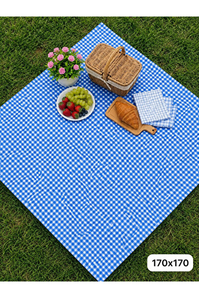cmn home Kareli Piknik Örtüsü 170x170 cm Hafif Katlanabilir Kamp Bahçe ve Pla...