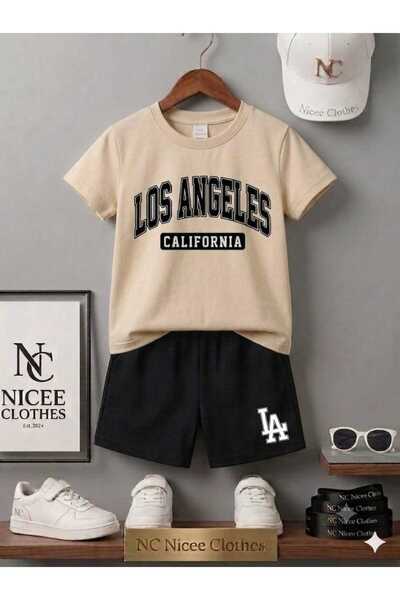 NC Nicee Clothes LETNJA DEČJA MAJICA I KRATKE HLAČE UNISEKS (CRNI LOS ANGELES...