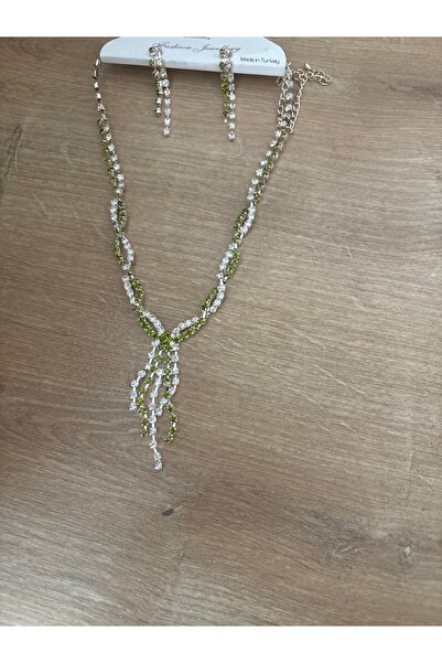 ELUNE İSTANBUL Milano Green White Zircon Stone Necklace and Earrings Set - Ev...