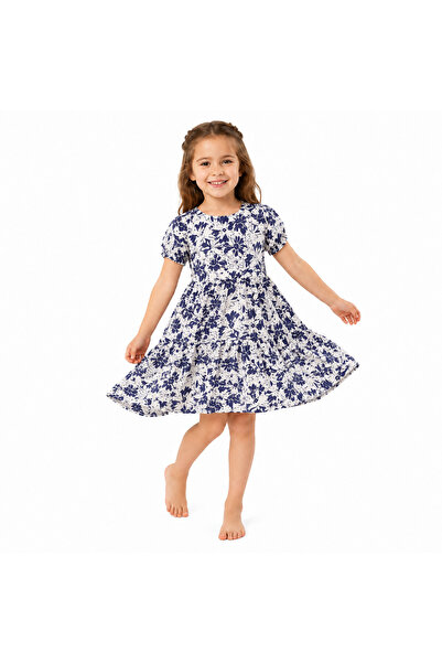 onymino Girls' Floral Print Short Sleeve Flared Skirt Summer Dress