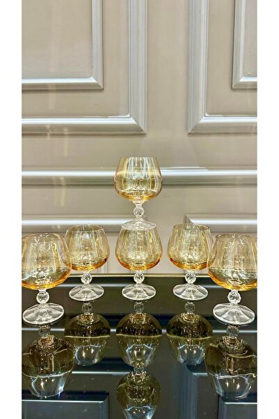 Vakıf home 6 Adet Kristal Ayaklı Gold Kahve Yanı Su Bardağı 250 cc