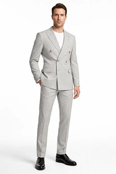 İmza Gray 6 Drop Slim Fit Flexible Double Breasted Suit 1001260900
