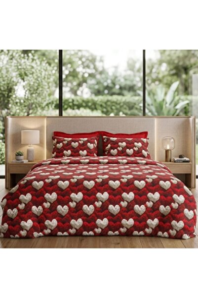 Pucioasa Double Duvet Cover Set made of %100 cotton , 4 pieces, White and red...