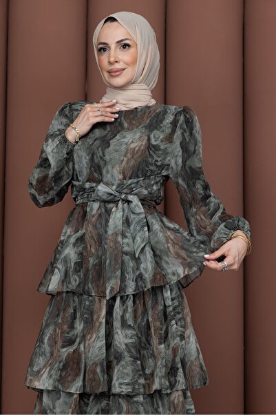 PAVENTİ Layered Look Tie-Front Dress Green