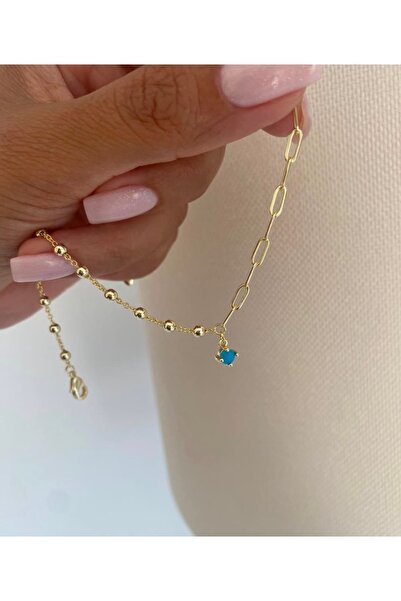 Jerie Gold Turkuaz Taş Sallantılı Halhal