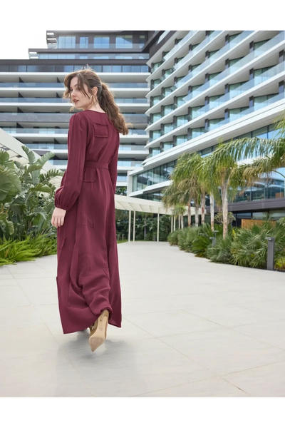 MissWhence Cupra Silk Dress Burgundy 39804