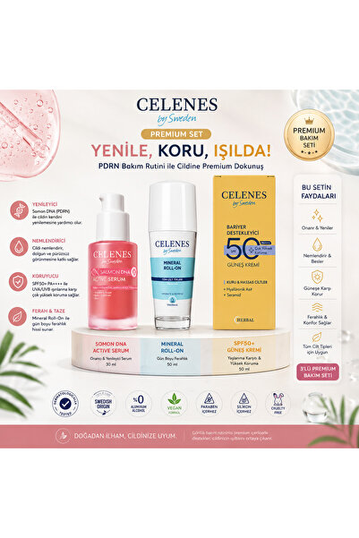 celenes by sweden Celenes Premium Yaz Bakım Seti Somon DNA Serum 30 ml + SPF5...
