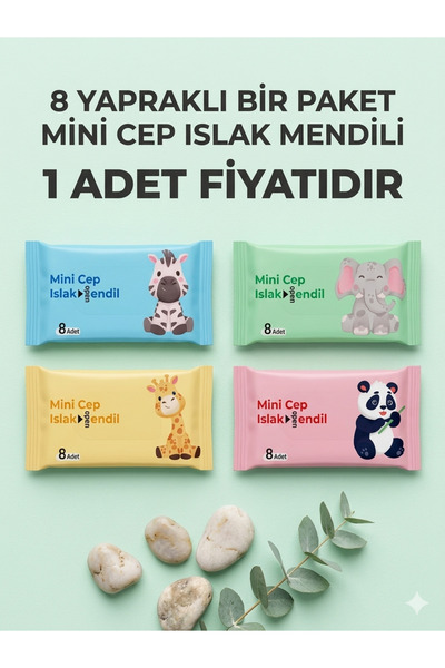 vattara Mini Cep Islak Mendil Cep Boy 8 Yapraklı Taşınabilir Sevimli Hayvanla...