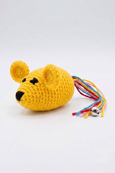 Tiny Sleeks Catnip Rattle Hand Knitted Mouse Cat Toy with Colorful Tail