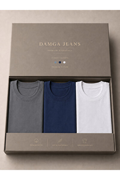 DAMGA JEANS 3 Men's 100% Cotton Trend Premium Basic T-Shirts