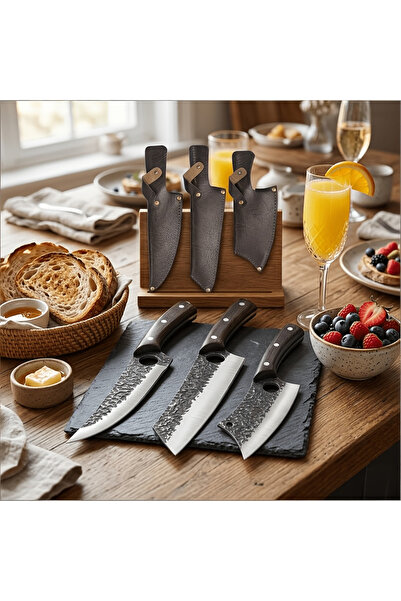 OSOOKE Professional 3-Piece Forged Sharp Kitchen Knife Set with Leather Sheat...