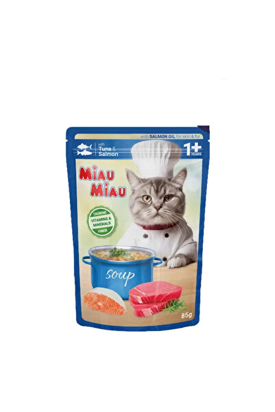 OEM MIAU MIAU SOUP WITH TUNA AND SALMON, 85G BAG