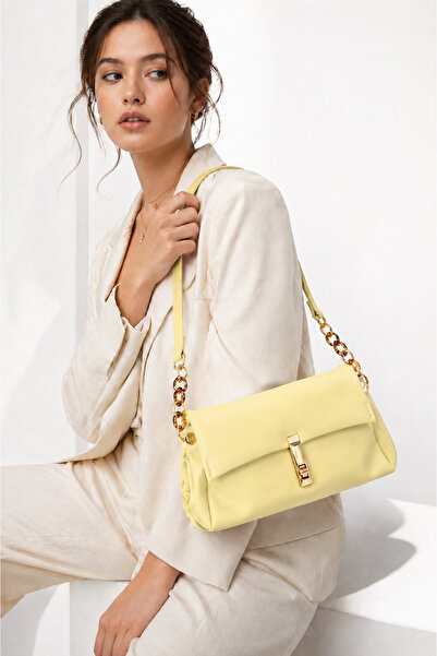 Moda Lime Yellow Women's Elegant Textured Surface Chain Strap Shoulder Bag Su...