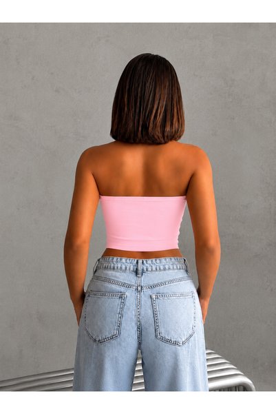 The Base Women's Pink Scuba Strapless Crop Top