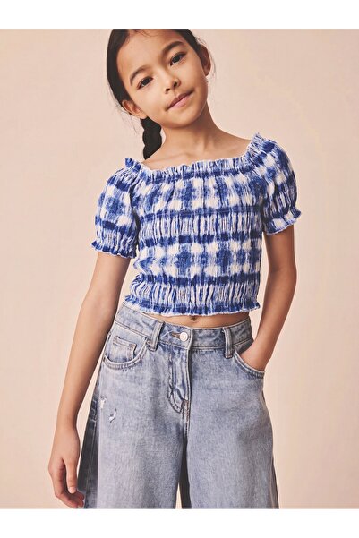 Tinymuyt Kız Çocuk Krinkıl Batik Desen Crop Bluz Lacivert