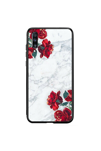 Other Samsung A70 Marble and roses Black Glossy Θήκη