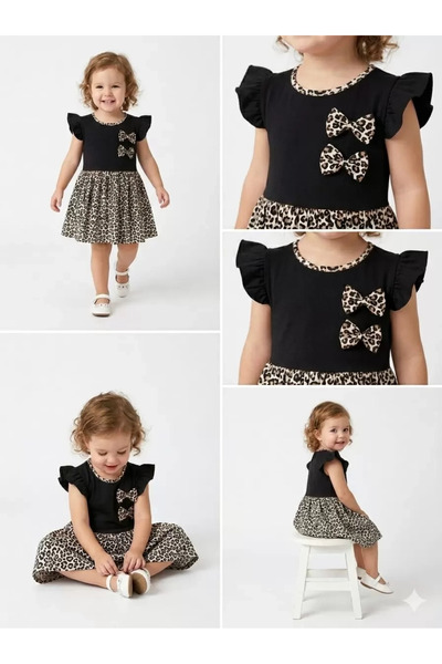 Generic Brand 1/4 Year Old Double Bow Leopard Print Baby Dress Mariposa Secret