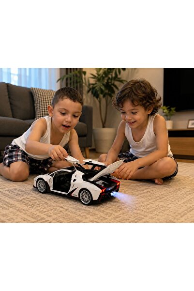 merytoys Işıklı Sesli Sprey Efektli Metal Spor Araba Açılabilir Kapılı Çek Bı...