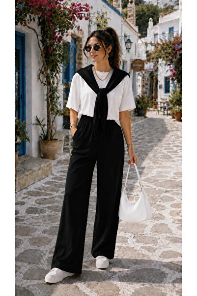 Gameyal Women's Modal Fabric Two-Piece Set – T-Shirt with Sewn Tie Detail & D...
