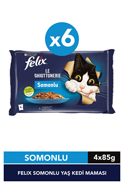 FELIX Somonlu Yaş Kedi Maması 4 x 85 g x 6 Adet