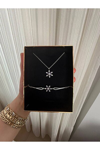 HKN AVM ACCESSORİES Gümüş Renk Mor Ametist Taşlı Lotus Çiçeği kolye bileklik seti sevgiliye arkadaşa doğum günü hediyesi sevgililer günü Hediyesi
