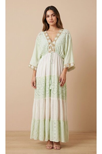 moda gk Beaded/Embroidery Detailed Shiny Patterned Bohemian Imported Dress