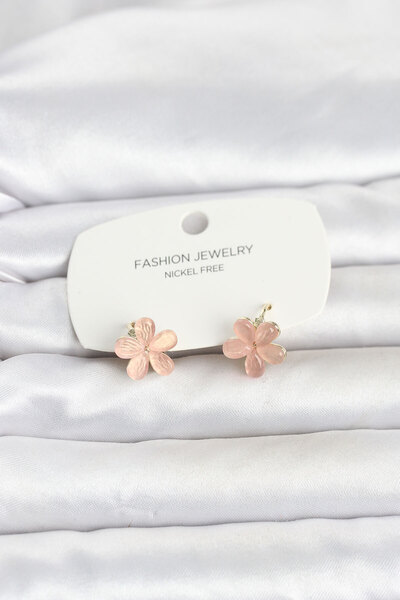 Twin Store Brass Gold Color Pink Flower Model Children's Earrings