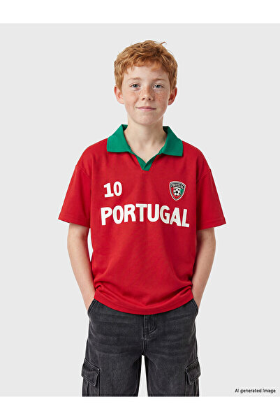 LC Waikiki Nevavm with Difference Polo Collar Portugal Printed Boy's T-Shirt