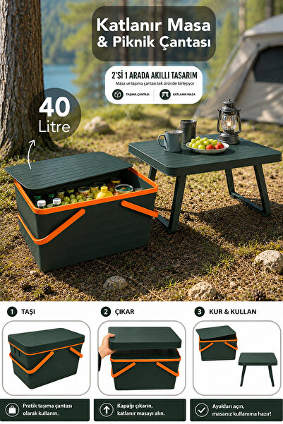Meleni Home Dekoratif Piknik Seti -40Lt Kamp Piknik Yemek Taşıma Sepeti ve Ka...