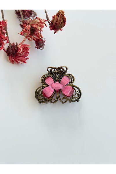 BURÇİN AKSESUAR Vintage Pink Bow Metal Medium Size Latch Buckle