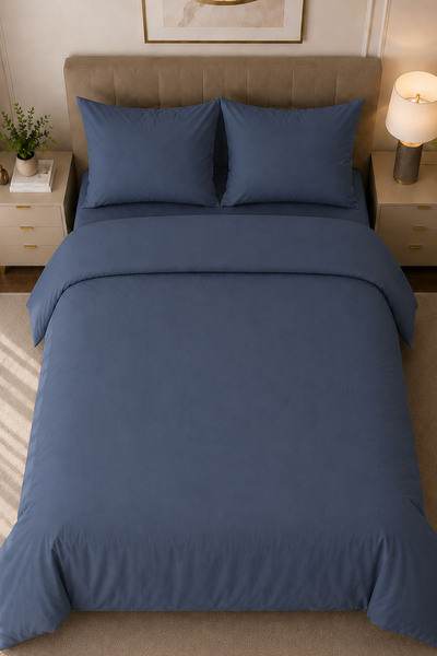 Nazik Home Melodi Plain Cotton Satin Double 4 Piece Duvet Cover Set