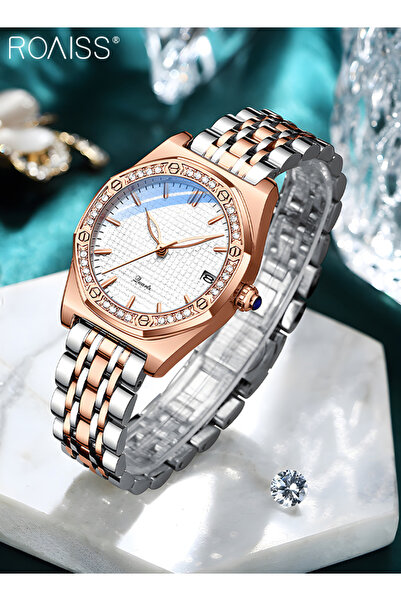 ROAISS Women's Quartz Watch with Stainless Steel Strap Round Dial Rhinestone ...