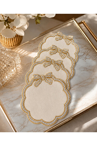Arı Bebe Stoned Bowknot Glitter Fabric Coffee-Colored Presentation Napkins, P...