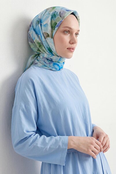 Silk Home وشاح ناعم ألوان مائية أزرق سماوي 90x90