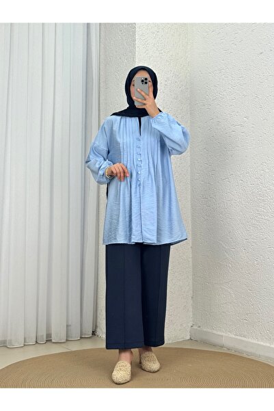 Holehola Maroria Pleated Buttoned Shirt-Na803 Blue