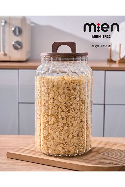 MİEN 4000ml Acacia Lid Striped Jar