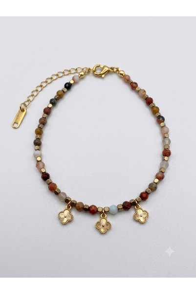 Zihintaşı Atölyesi Agate Natural Stone Bracelet with Stainless Steel Detail