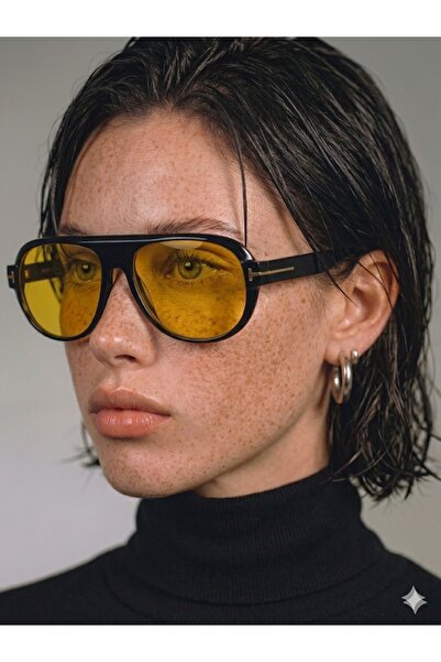 Angel Eyes نظارات شمسية للجنسين باللون الأسود السميك والزجاج الأصفر من نوع Retro Navigator