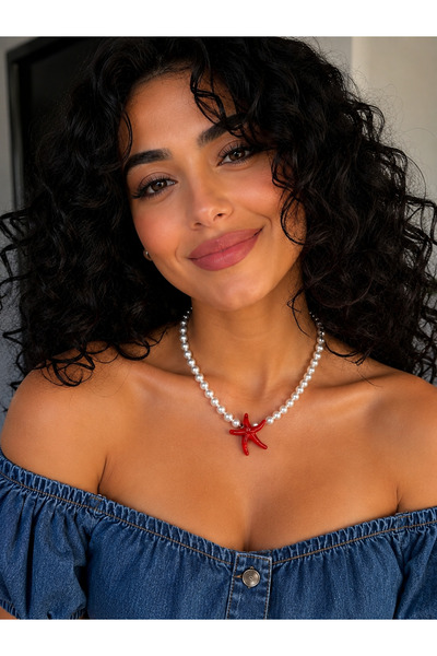 Histakı Women's Pearl Red Acrylic Starfish Necklace