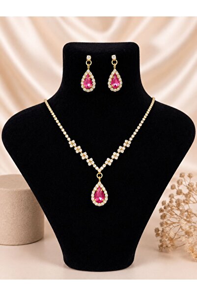 Simovia Pembe Taşlı Özel Tasarımlı Kristal Taşlı Düğün Nişan Kına Özel Gün Da...